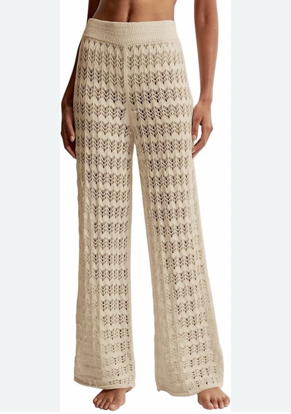 Crochet Cover Up Pants Sheer Knit High Waist Sexy Swim Coverup Beach Vacation